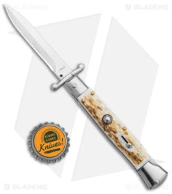 AKC Italian Stiletto Bayonet Swinguard Automatic Knife Stag Horn (4" Satin) -AKC Knives Shop AB SKM Swinguard 9in Stag Bayo Satin GX 4853 jr bottlecap