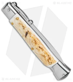 AKC Italian Stiletto Bayonet Swinguard Automatic Knife Stag Horn (4" Satin) -AKC Knives Shop AB SKM Swinguard 9in Stag Bayo Satin GX 4853 jr side