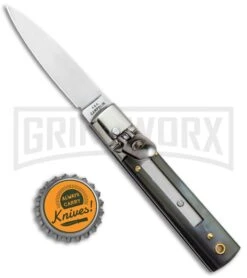 AGA 6" Mini Classic Lever Lock Dark Horn Automatic Knife - Satin Plain -AKC Knives Shop AGA Classic 6in LL Auto Dark Horn Satin GX 36957 jr bottlecap large