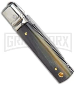 AGA 6" Mini Classic Lever Lock Dark Horn Automatic Knife - Satin Plain -AKC Knives Shop AGA Classic 6in LL Auto Dark Horn Satin GX 36957 jr side large