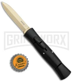 AKC 007 Concord Black OTF Automatic Knife - Dagger Gold Plain -AKC Knives Shop AKC 007 Concord Dagger OTF Auto Black Gold BP 28946 jr bottlecap large