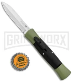 AKC 007 Concord Green/Black OTF Automatic Knife - Dagger Satin -AKC Knives Shop AKC 007 Concord OTF Green Satin Dagger GX 30502 jr bottlecap large