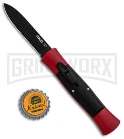AKC 007 Concord Red/Black OTF Automatic Knife - Flat Black -AKC Knives Shop AKC 007 Concord OTF Red Black Flat GX 30499 jr bottlecap large