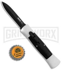 AKC 007 Concord White/Black OTF Automatic Knife - Dagger Black -AKC Knives Shop AKC 007 Concord OTF White Black Dagger GX 30494 jr bottlecap large