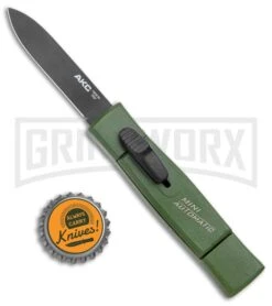 AKC Minion Concord Green OTF Automatic Knife - Spear Point Plain -AKC Knives Shop AKC 007 Mini Concord OTF Auto NATO Green Black BHQ 135713 jr bottlecap large