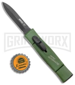 AKC Minion Nato Green OTF Automatic Knife - Dagger Black Plain -AKC Knives Shop AKC 007 Mini Concord OTF Auto NATO Green Dagger Black BHQ 135714 jr bottlecap large