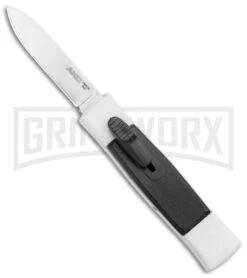 AKC Minion Concord White/Black OTF Automatic Knife - Spear Point Satin Plain