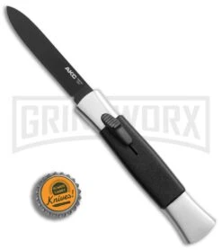 AKC 077 Concord Polish/Black OTF Automatic Knife - Flat Black Plain -AKC Knives Shop AKC 077 Concord Polish Black flat black plain BP 22707 er bottlecap large