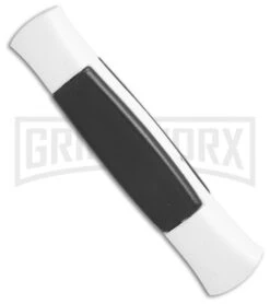AKC 077 Concord White/Black OTF Automatic Knife - Flat Satin Plain -AKC Knives Shop AKC 077 concord white black satin flat BHQ 52355 er spine large