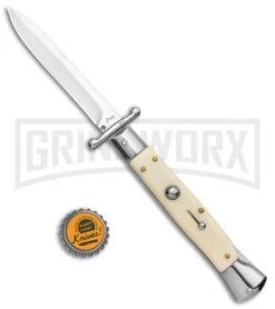 AKC 10" Italian Stiletto Swinguard Sim Ivory Automatic Knife - Bayonet -AKC Knives Shop AKC 10in Italian Swinguard Sim Ivory Auto Bayo BHQ 138560 jr bottlecap large