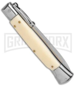 AKC 10" Italian Stiletto Swinguard Sim Ivory Automatic Knife - Bayonet -AKC Knives Shop AKC 10in Italian Swinguard Sim Ivory Auto Bayo BHQ 138560 jr side large