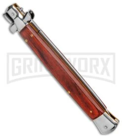 AKC 13" Rosewood Automatic Italian Dagger Stiletto (Satin Plain) -AKC Knives Shop AKC 13in Rosewood Handle Auto Stiletto Dagger GX 6335 jr side large