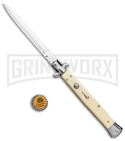 AKC 13" Sim Ivory Acrylic Automatic Italian Dagger Stiletto (Satin Plain) 11 AKC 13" Sim Ivory Acrylic Automatic Italian Dagger Stiletto (Satin Plain) -AKC Knives Shop AKC 13in Sim Ivory Handle Auto Stiletto Dagger GX 2387 jr bottlecap large