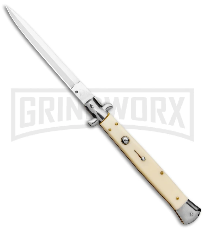 AKC 13" Sim Ivory Acrylic Automatic Italian Dagger Stiletto (Satin Plain) 3 AKC 13" Sim Ivory Acrylic Automatic Italian Dagger Stiletto (Satin Plain)