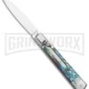 AKC 7.75" Slimline Lever Lock Abalone Automatic Knife - Clip Point Flat -AKC Knives Shop AKC 7.75in Slimline LL Auto Abalone Satin Flat BHQ 122384 jr large