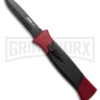 AKC 777 Blackfinger Red/Black OTF Automatic Knife - Black Plain Dagger -AKC Knives Shop AKC 777 Blackfinger Dagger OTF Automatic Knife Red Black 3.375in Black Flat BHQ 184002 hd large