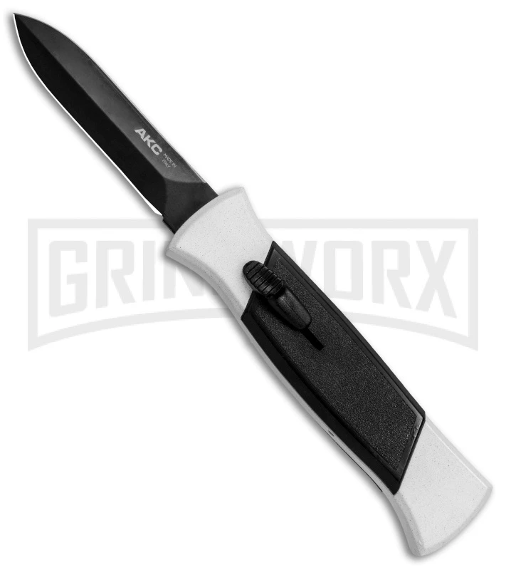 AKC 777 Blackfinger Tactical White/Blk OTF Automatic Knife - Dagger Black Plain 3 AKC 777 Blackfinger Tactical White/Blk OTF Automatic Knife - Dagger Black Plain