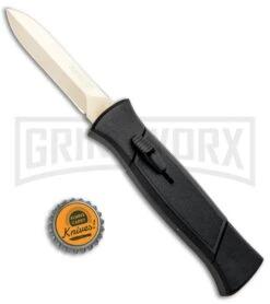AKC 777 Blackfinger Black OTF Automatic Knife - Dagger Gold Plain -AKC Knives Shop AKC 777 Blackfinger OTF Auto Black Gold Dagger BHQ 92040 jr bottlecap large