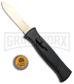 AKC 777 Blackfinger Black OTF Automatic Knife - Flat Gold Plain -AKC Knives Shop AKC 777 Blackfinger OTF Auto Black Gold Flat BHQ 92039 jr bottlecap large