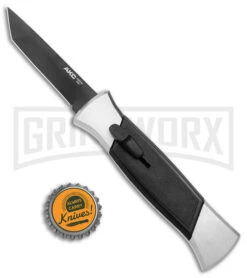 AKC 777 Blackfinger Brushed Aluminum OTF Automatic Knife - Black Tanto -AKC Knives Shop AKC 777 Blackfinger OTF Auto Brushed Aluminum Black Black Tanto BHQ 153398 jr bottlecap large