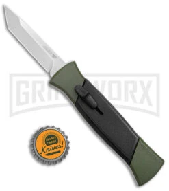 AKC 777 Blackfinger Green/Black OTF Automatic Knife - Satin Tanto -AKC Knives Shop AKC 777 Blackfinger OTF Auto Green Black SW Tanto BHQ 152941 jr bottlecap large