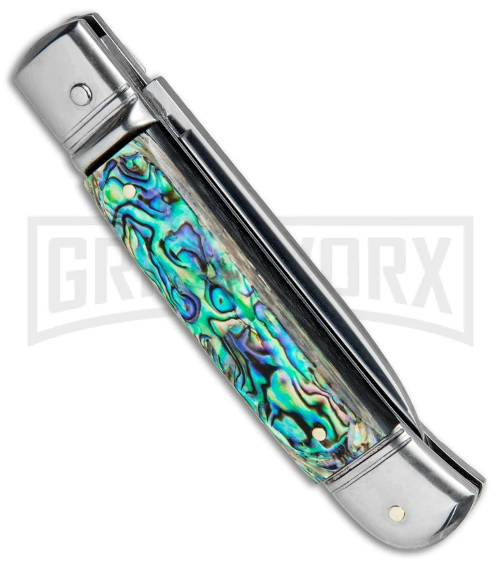 AKC 8" Italian Stiletto Leverlock Abalone Automatic Knife - Flat 5 AKC 8" Italian Stiletto Leverlock Abalone Automatic Knife - Flat - Image 3