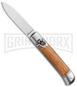 AKC 8" Lever Lock Olive Wood Automatic Knife - Flat Plain
