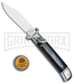 AKC 8" Shot Shell Puller Dark Horn Lever Lock - Clip Point -AKC Knives Shop AKC 8in Shot Puller Dark Horn LL CP BP 3306 jr bottlecap large