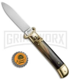 AKC 8" Shot Shell Puller Lever Lock Brazilian W/ Brass Auto Knife - Flat Plain 9 AKC 8" Shot Shell Puller Lever Lock Brazilian W/ Brass Auto Knife - Flat Plain -AKC Knives Shop AKC 8in Shot Puller LL Brazilian Horn Brass BP 19886 jr bottlecap large