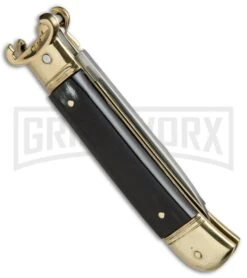 AKC 8" Shot Shell Puller Lever Lock Brazilian W/ Brass Auto Knife - Flat Plain 8 AKC 8" Shot Shell Puller Lever Lock Brazilian W/ Brass Auto Knife - Flat Plain -AKC Knives Shop AKC 8in Shot Puller LL Brazilian Horn Brass BP 19886 jr side large