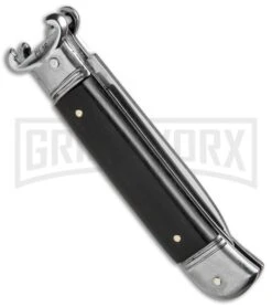 AKC 8" Shot Shell Puller Lever Lock Ebony Wood Automatic Knife - Flat Plain -AKC Knives Shop AKC 8in Shot Puller LL Ebony Wood BP 19888 jr side large