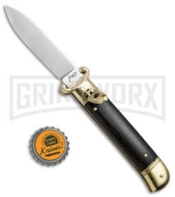 AKC 8" Shot Shell Puller Lever Lock Ebony W/ Brass Automatic Knife - Flat Plain -AKC Knives Shop AKC 8in Shot Puller LL Ebony Wood Brass BP 19885 jr bottlecap large