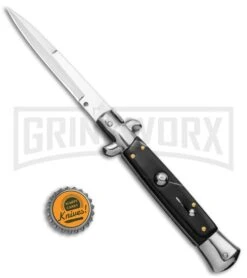 AKC 9" Stiletto Dark Horn Automatic Knife - Bayonet 11 AKC 9" Stiletto Dark Horn Automatic Knife - Bayonet -AKC Knives Shop AKC 9in Stiletto Sim Dark Horn Auto Bayo GX 37956 jr bottlecap large