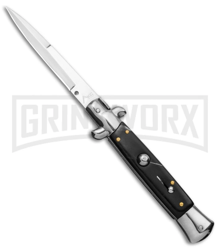 AKC 9" Stiletto Dark Horn Automatic Knife - Bayonet 3 AKC 9" Stiletto Dark Horn Automatic Knife - Bayonet