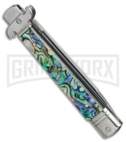 AKC 9" Leverletto Abalone Automatic Knife - Flat Grind -AKC Knives Shop AKC 9in leverletto abalone flat BP 18826 er side large
