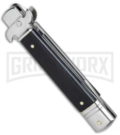 AKC Bill DeShivs 7.5" Leverletto Ebony Wood Automatic Knife - Satin Plain -AKC Knives Shop AKC Bill DeShivs Leverletto Ebony Wood Satin Plain BP 26642 jr side large