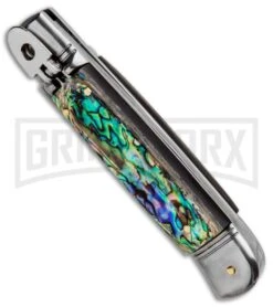 AKC 8" Italian Stiletto Lever Lock Abalone Automatic Knife - Damascus Plain -AKC Knives Shop AKC Classic 8in LL Abalone Damascus Flat BP 30459 jr spine large