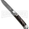 AKC 8" Italian Stiletto Lever Lock Dark Horn Automatic Knife - Damascus Plain -AKC Knives Shop AKC Classic 8in LL Dark Horn Damascus Flat BP 30457 jr large