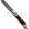 AKC 8" Italian Stiletto Lever Lock Stag Automatic Knife - Damascus Plain -AKC Knives Shop AKC Classic 8in LL Stag Horn Damascus Flat BP 30458 jr large