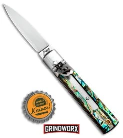AKC 6" Mini Classic Lever Lock Abalone Automatic Knife - Satin Plain -AKC Knives Shop AKC Classic Lever Lock Abalone BHQ 94620 ns.bottlecap large