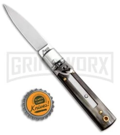 AKC 6" Mini Classic Lever Lock Brazilian Horn Automatic Knife - Satin Plain 9 AKC 6" Mini Classic Lever Lock Brazilian Horn Automatic Knife - Satin Plain -AKC Knives Shop AKC Classic Leverlock Brazilian Horn BHQ 50889 ns bottlecap large