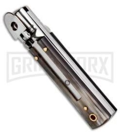 AKC 6" Mini Classic Lever Lock Brazilian Horn Automatic Knife - Satin Plain 8 AKC 6" Mini Classic Lever Lock Brazilian Horn Automatic Knife - Satin Plain -AKC Knives Shop AKC Classic Leverlock Brazilian Horn BHQ 50889 ns spine large