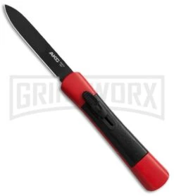 AKC Concord Red/Black OTF Automatic Knife - Flat Grind Black Plain