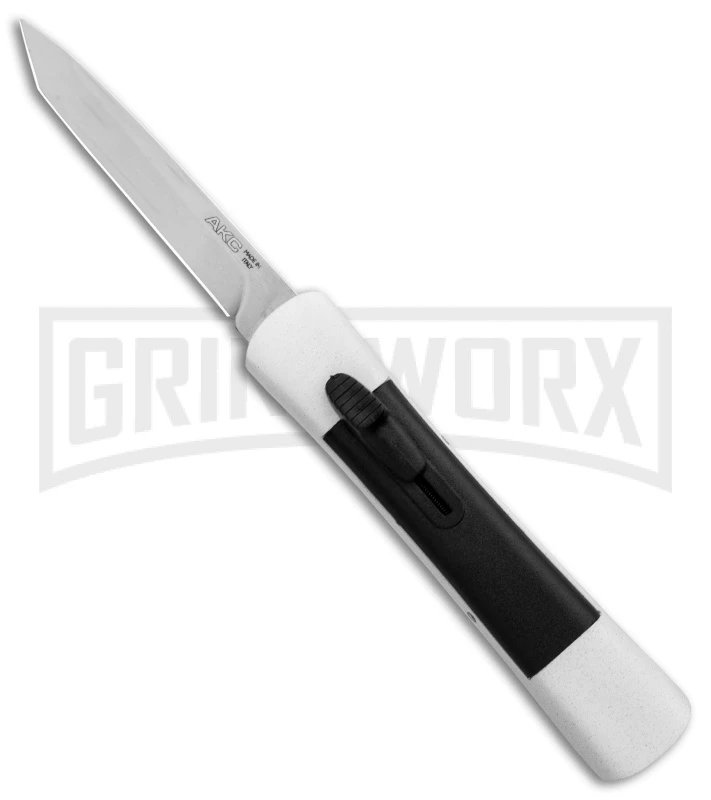 AKC Concord White/Black OTF Automatic Knife - Tanto Satin Plain 3 AKC Concord White/Black OTF Automatic Knife - Tanto Satin Plain
