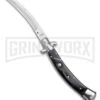 AKC Curved Stiletto Black Marble Automatic Knife W/Bottom Bolster - Satin Plain -AKC Knives Shop AKC Curved Stiletto Black Marble Auto Satin GX 41027 jr large