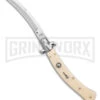 AKC Curved Stiletto Ivory Automatic Knife - Satin Plain -AKC Knives Shop AKC Curved Stiletto Ivory Auto Satin GX 41026 jr large