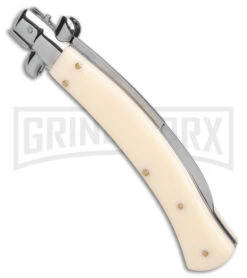 AKC Curved Stiletto Ivory Automatic Knife - Satin Plain -AKC Knives Shop AKC Curved Stiletto Ivory Auto Satin GX 41026 jr side large