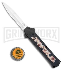 AKC F-16 Ace Playing Cards Inlay D/A OTF Automatic Knife - Bayo Satin Plain -AKC Knives Shop AKC F 16 Bayo DA OTF Auto Ace Playing Cards Inlay Satin BHQ 106222 jr bottlecap large