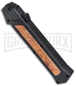 AKC F-16 Black/Wood D/A OTF Automatic Knife - Bayo Satin Plain -AKC Knives Shop AKC F 16 Black Wood DA OTF Auto Bayo Satin Plain BP 24620 jr apine large