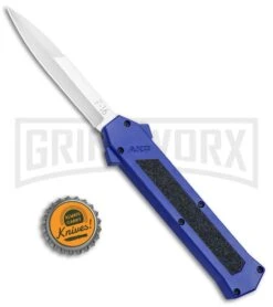 AKC F-16 Blue D/A OTF Automatic Knife - Bayo Satin Plain -AKC Knives Shop AKC F 16 Blue DA OTF Bayo Satin Plain BP 23856 jr bottlecap large